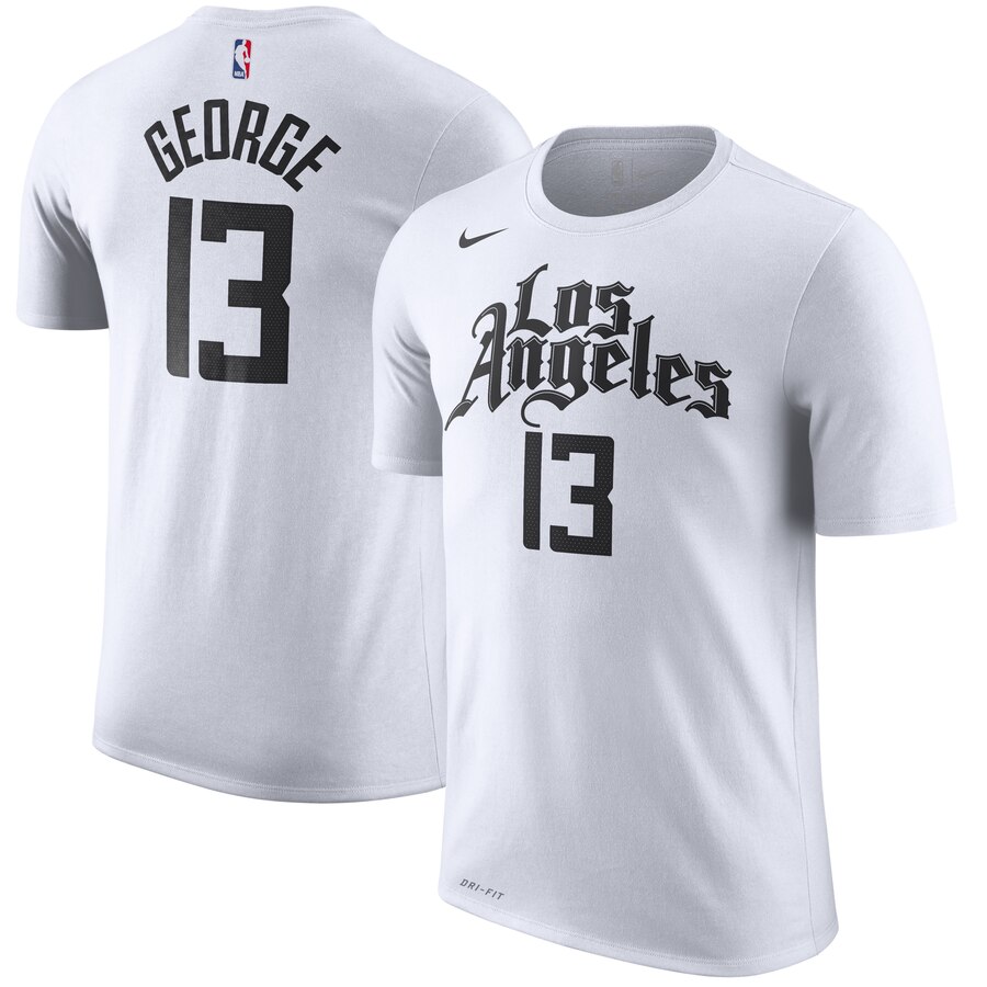 Men 2020 NBA Nike Paul George LA Clippers White 201920 City Edition Name  Number TShirt